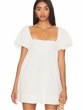 Free People Marina Mini Dress Ivory Cream gauze Puff Sleeves peasant Revolve M